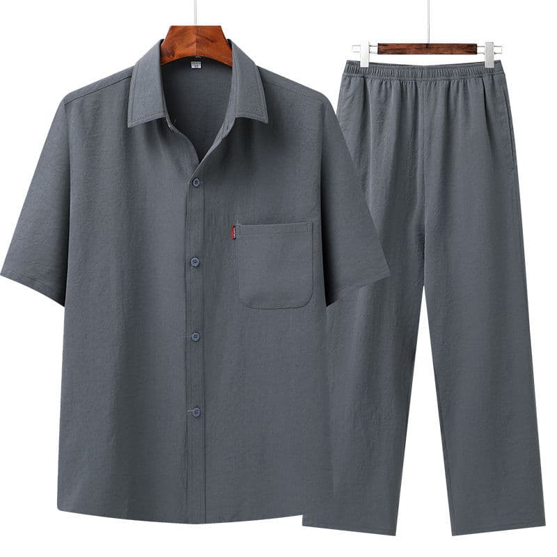 Z Middle-Aged and Elderly Men's Shirt Set Grandpa Outfit Dad Summer Ice Silk Set Thin Style