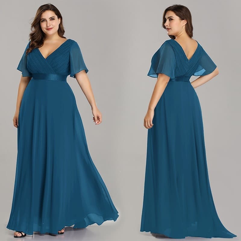 Wholesale European and American Plus-Size Dresses 2026 Long Chiffon V-Neck Dress Slimming and Figure-Flattering Party Dress Long Gown