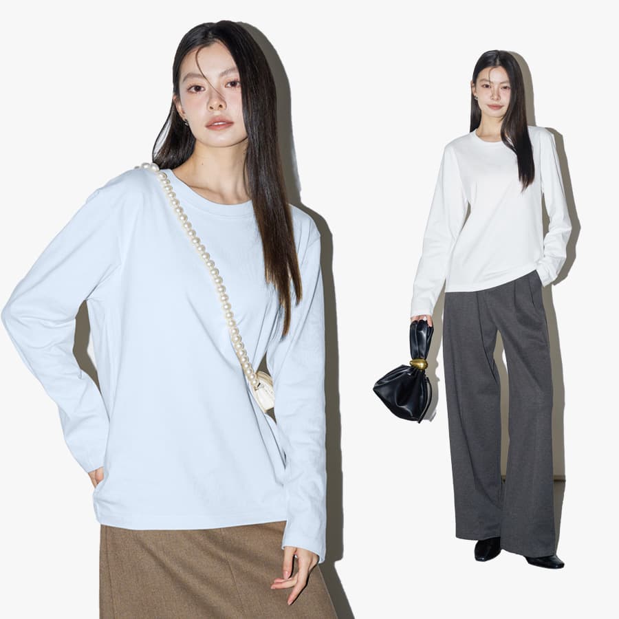 Solid Color Cotton Long Sleeve T-Shirt for Women, Casual Base Layer or Outerwear, Loose Fit, Versatile Pure Cotton Top
