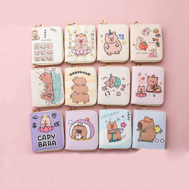 Cross-border hot style cute cartoon female short PU wallet teen student Capibara coin purse card holder wallet