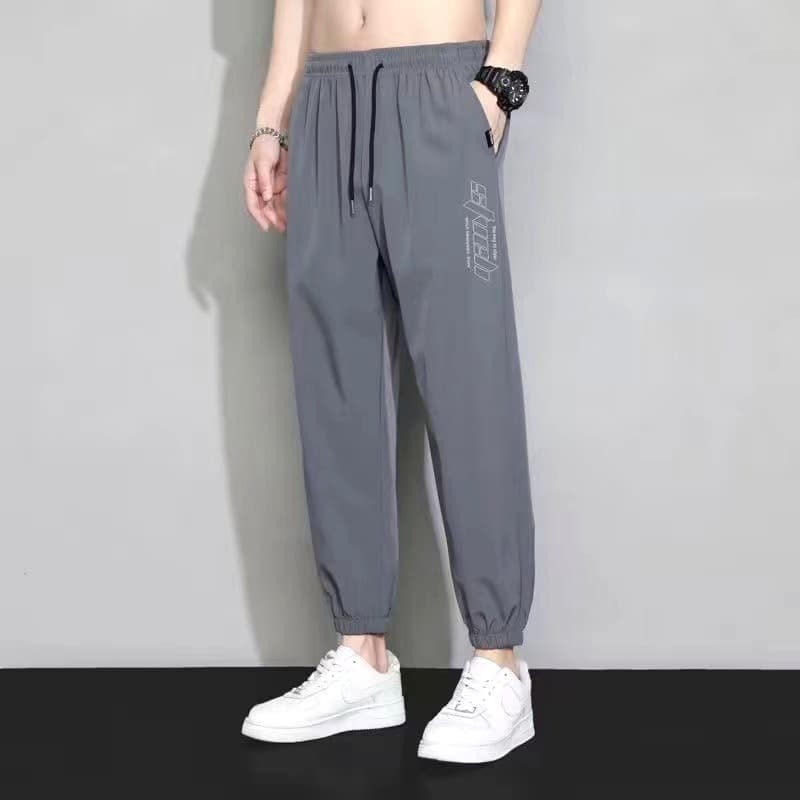 Men's Summer Ice Silk Work Pants, Loose Jogger Pants, Quick-Dry 9/10 Length Sports Pants, Plus Size Casual Pants Trendy
