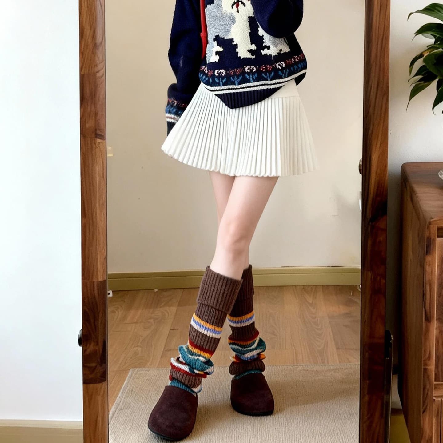 Off-White Wool Skirt for Women, Spring New Arrival, High-Waist Loose Fit A-Line Mid-Length Fine Pleated Skirt