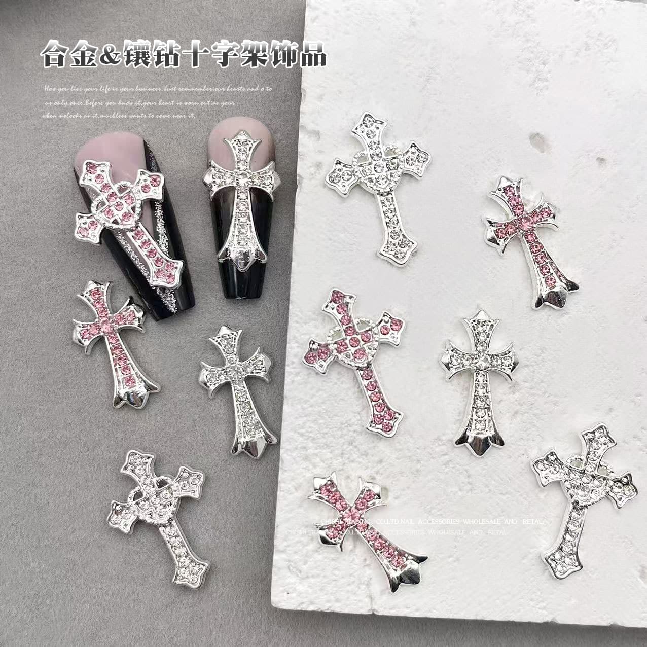 Cross-Border Full Diamond Cross Gold-Plated Nail Art Accessories, Sparkling Sweet and Cool Diamond-Encrusted Alloy DIY Nail Decorations Wholesale
