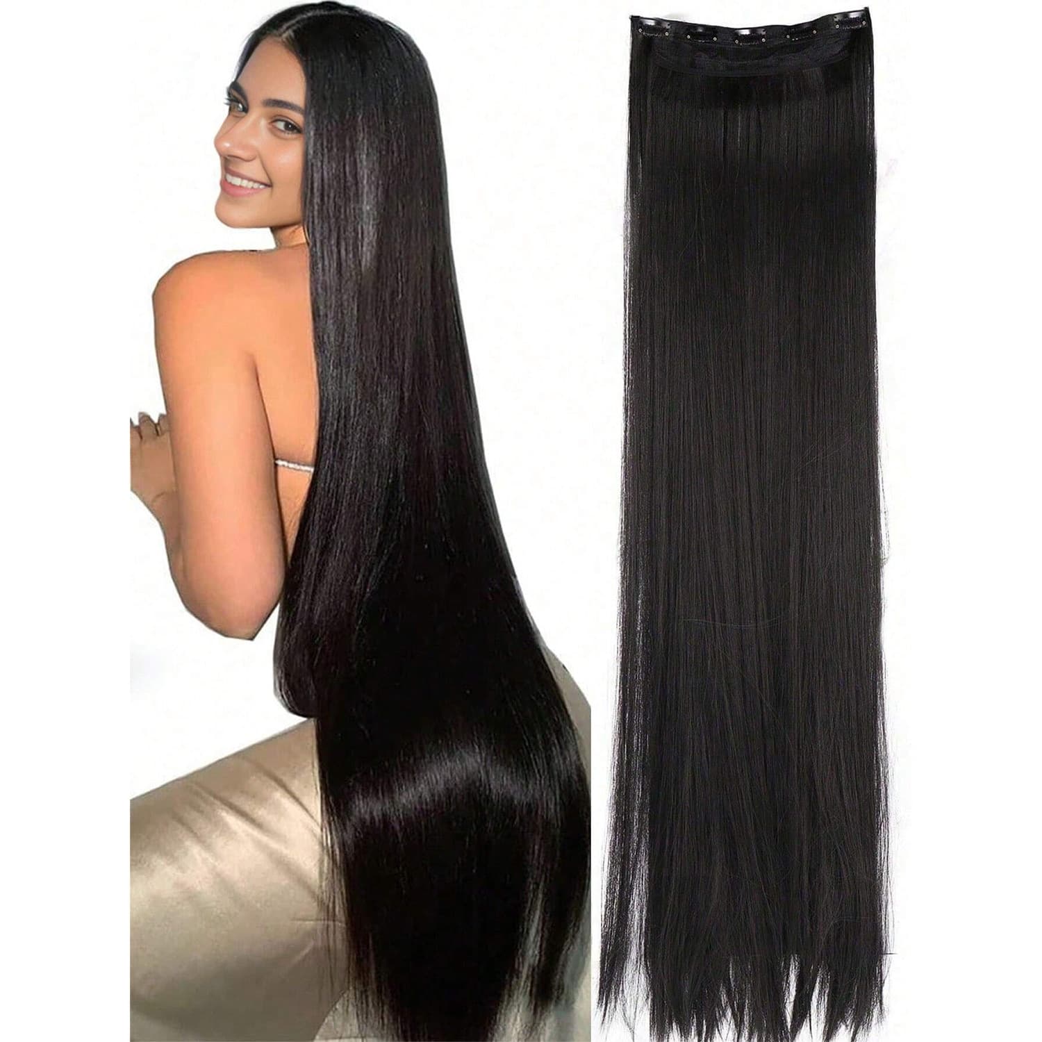 Extended 80cm Wig Hair Extension Piece, Five-Card One-Piece Straightening Synthetic Fiber Hair Extension Sheet, High-Temperature Long Straightening Hair