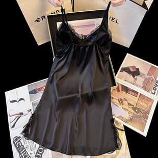 Sexy Lace Camisole Nightgown for Women with Built-in Pads 2026 New Summer Pure Desire Style Ice Silk Luxury Loungewear