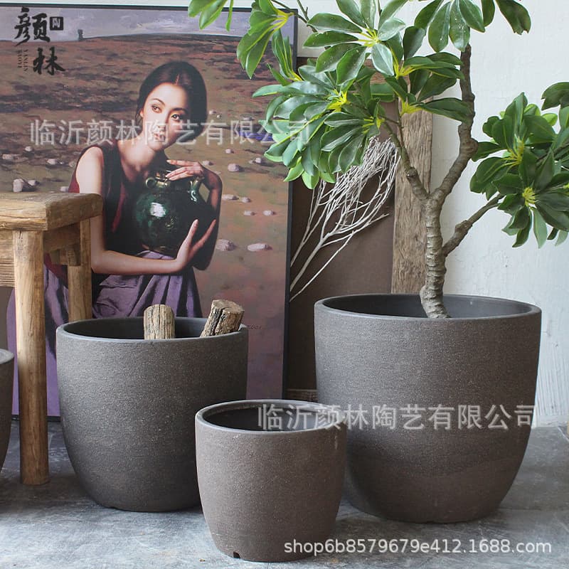Nordic Flower Pot, Simple Terracotta Pot, Coarse Pottery, High-End Purple Clay Pot, Decorative Planter for Living Room, Modern Green Plant Ceramic Pot