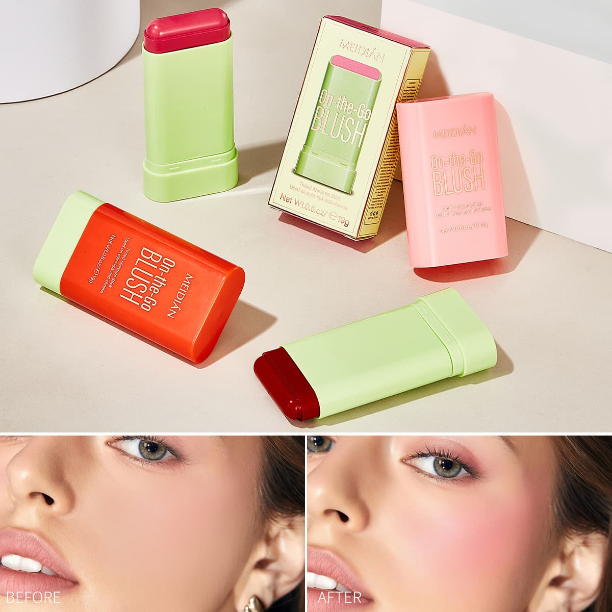 Meidian Cross-border Wholesale Blush Cream Makeup Contouring Natural Nude Matte Blush Stick Vitality Smooth Blush
