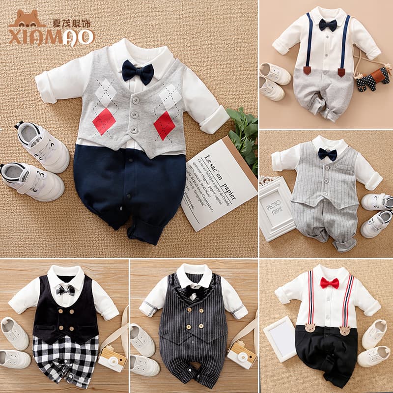 Long-sleeved Category A newborn clothes spring cross-border gentleman baby boy clothes ins style baby jumpsuit clothing