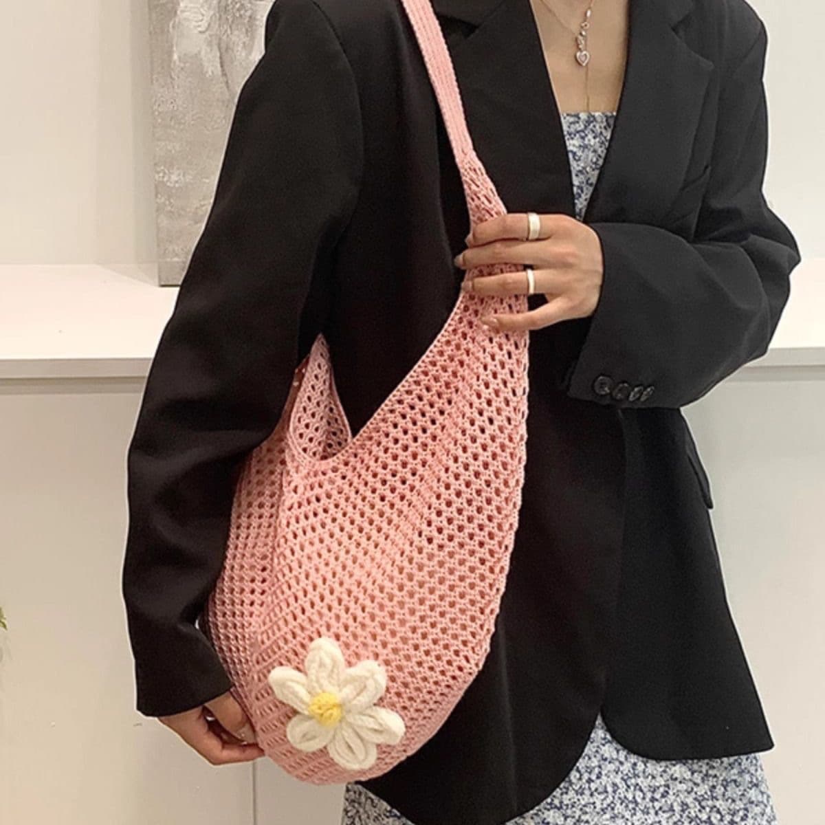 Lazy Tote high-quality large-capacity bag women's knitted woven shoulder bag armpit tote bag seaside vacation bag