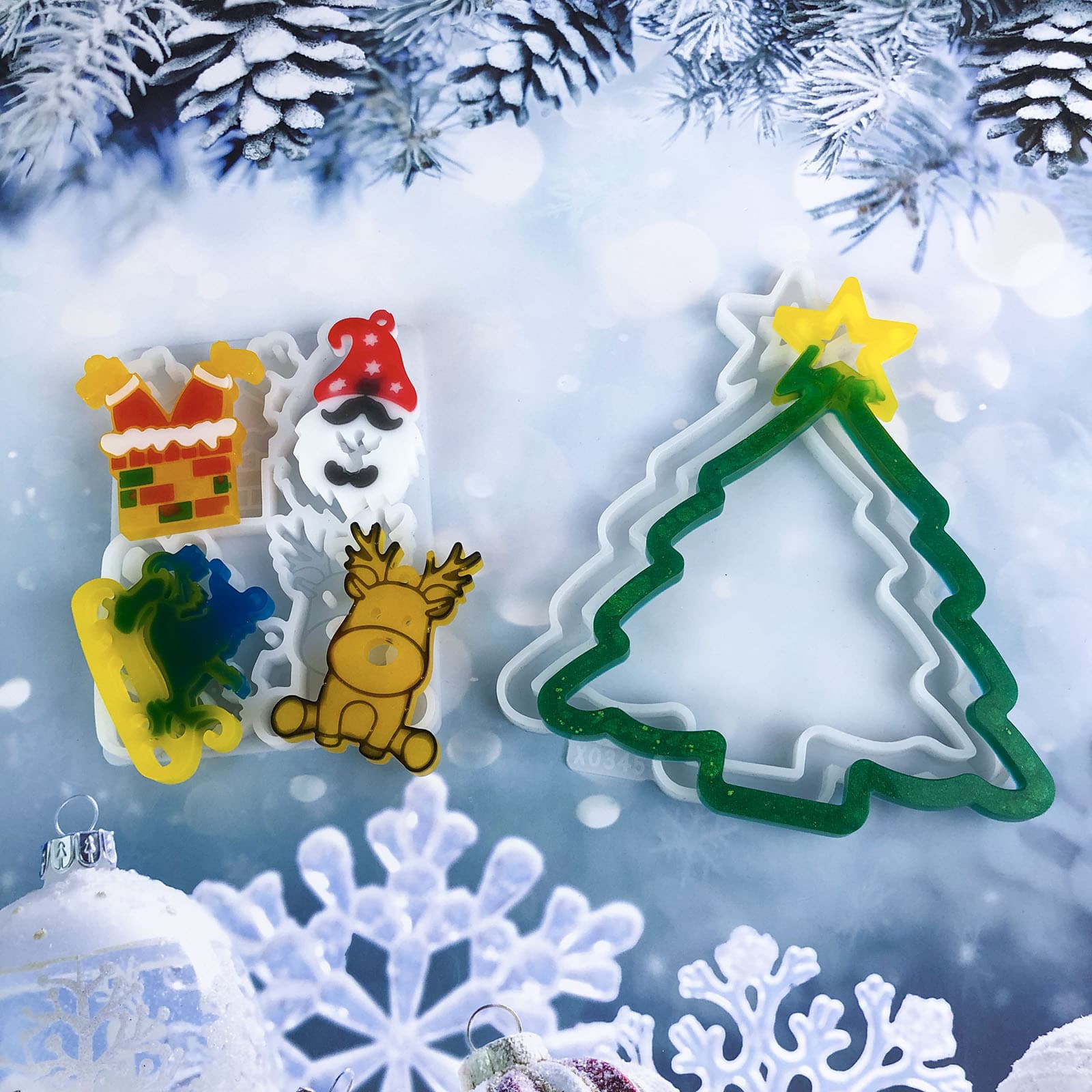X0345+X0349 Christmas Tree Hanging Ring + Snowflake Hanging Series 2 Decorative Molds, Wall Hanging DIY Silicone Molds