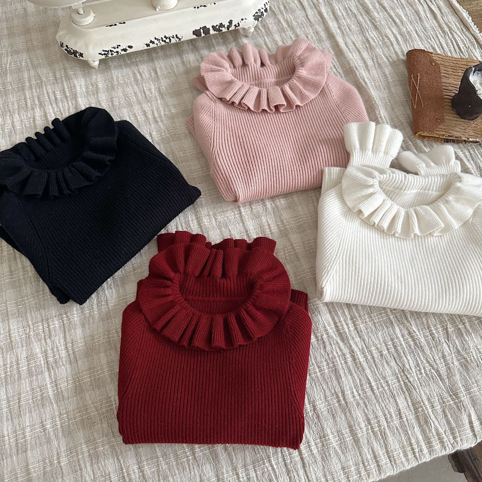 Girls' Base Layer Sweater Autumn Winter New Children's Lace Collar Knit Top Baby Clothes 0137A003