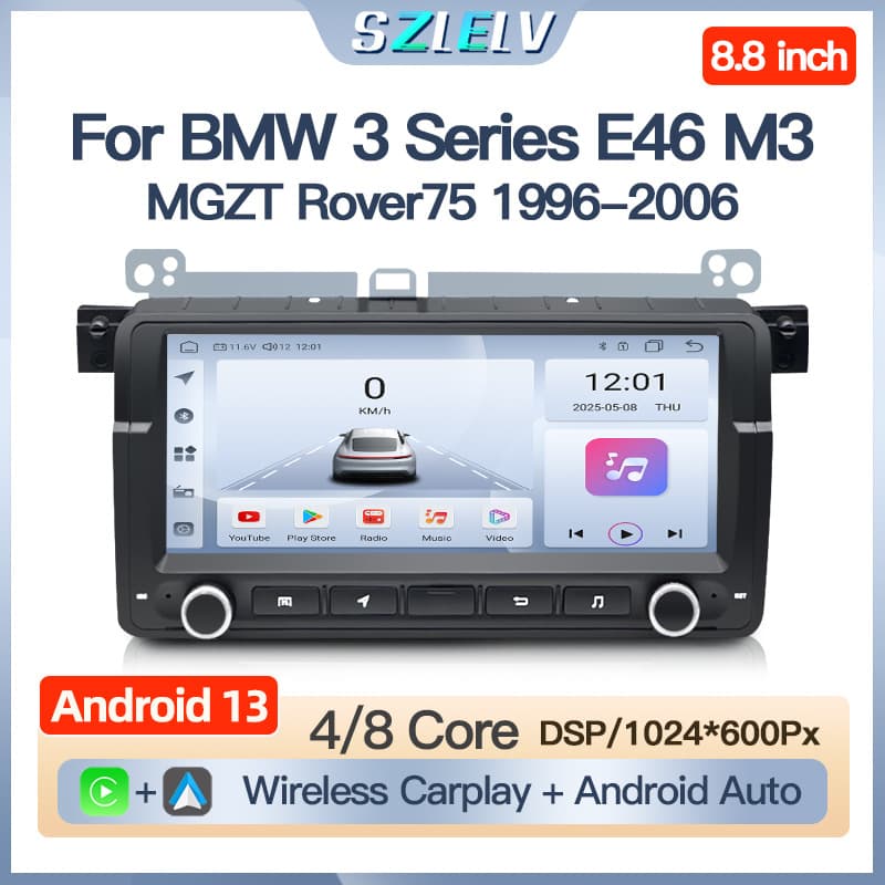 8.8-inch Car Dashboard Navigation Screen for BMW 3 Series E46 MG ZT Rover75 with Bluetooth and Reverse Camera