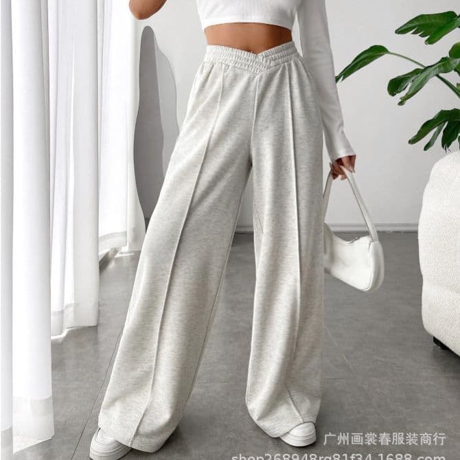 2023 Best Selling Women's Loose Fit Casual Trousers Comfortable Home Wear Solid Color Wide Leg Sweatpants