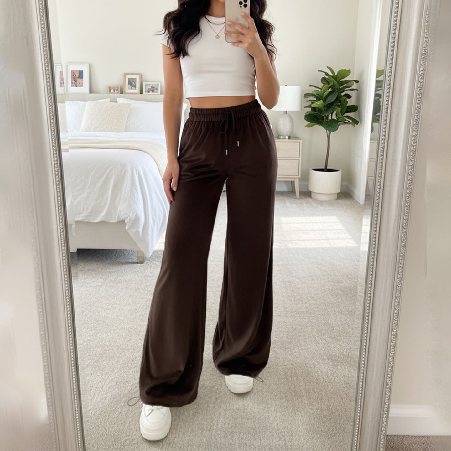 New Cross-Border Autumn Casual Lace-Up High-Waist Straight-Leg Long Pants Simple Lazy Style Suede Sports Sweatpants Women Wholesale