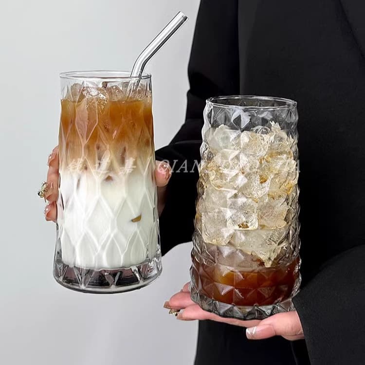 Trendy Diamond Fruit Tea Cup Glass Water Cup Iced Americano Coffee Cup Creative Beverage Juice Cup Sparkling Water Cup