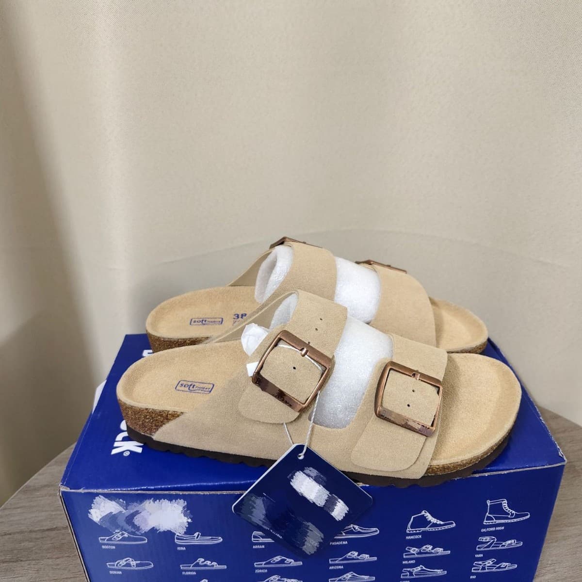 Sanxi Same Style Genuine Leather Birkenstock Flat Large Size Export Sandals Couple Retro Comfortable Birkenstock Two-Strap Slides
