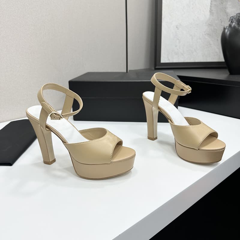 Chan Black Rhinestone One-Strap Sandals Women 2026 New Waterproof Platform Peep-Toe Chunky Heel Sandals Thick Sole High Heels