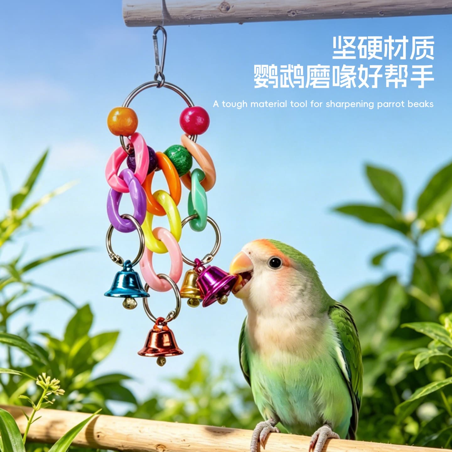 Bird Toy Combo Set: Star Rattan Ball with Bell String, Hanging Chain, Swing for Budgie