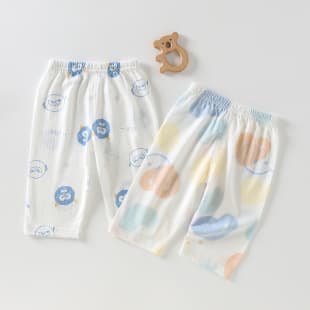 [2-Pack] Children's Seven-Tenths Pants, Pure Cotton, Summer Thin Style, Loose Mid-Length Shorts, Home Sleep Pants for Boys and Girls