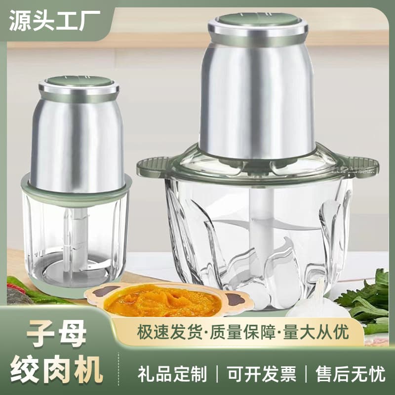 Customized Household Large Capacity High Borosilicate Glass Filling Machine Electric Baby Food Maker Dual Cup Mother-Child Meat Grinder