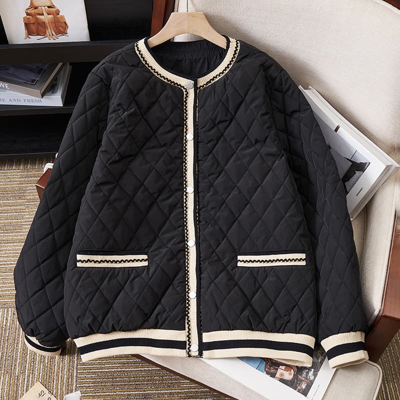 Winter New Arrival Curvy Women Plus-Size Korean Style Chanel-Inspired Cotton Coat Warm Slimming Jacket Cotton-Padded Top S5577