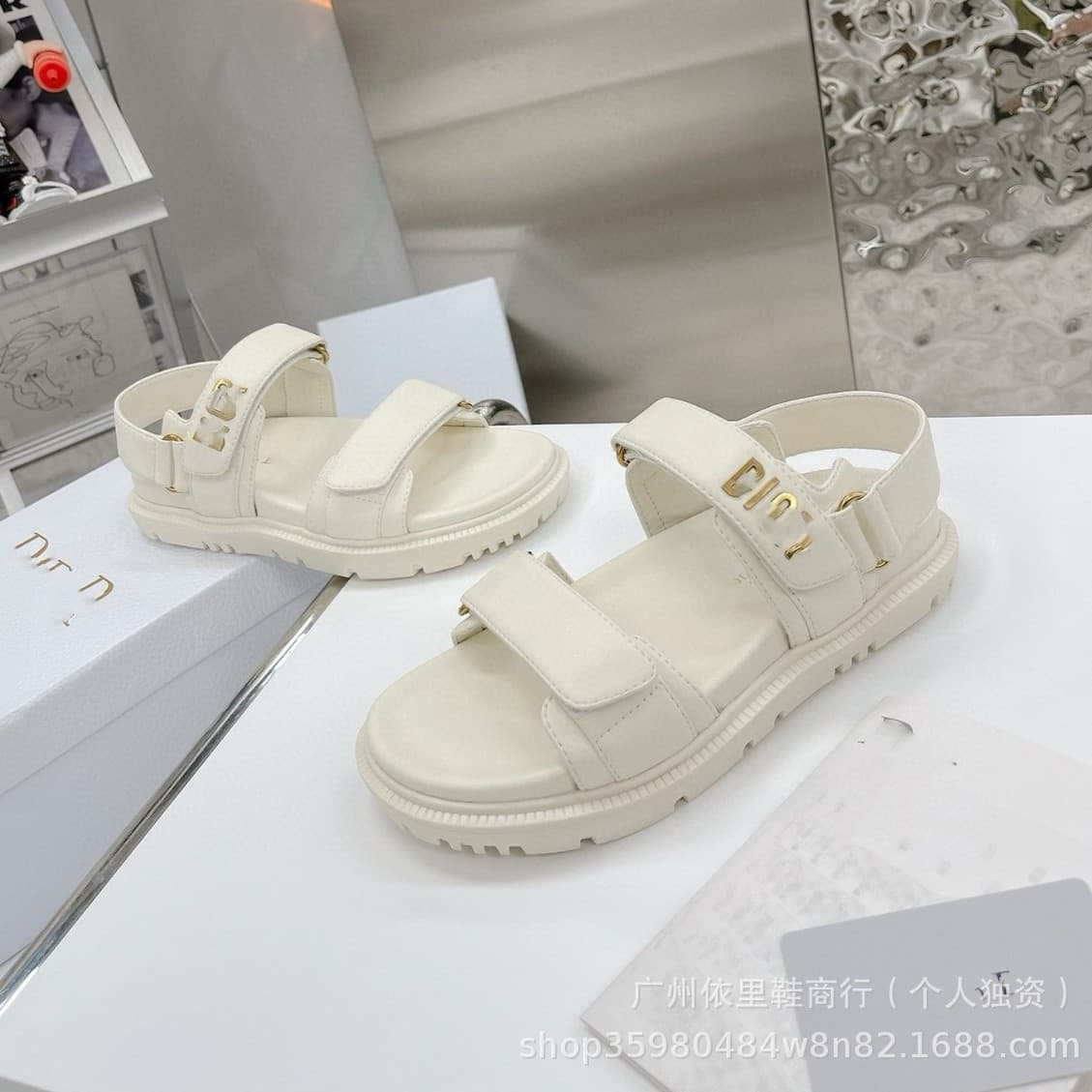 D's Genuine Leather Velcro Sandals Women Summer 2024 Fashion One-Strap Beach Shoes Elevated Temperament Fairy Sandals