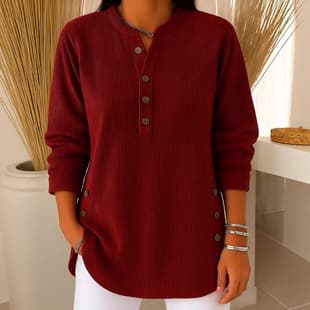 2026 New Cross-border European and American Fall/Winter Corduroy Solid Loose Casual V-Neck Button Long-Sleeve Women's Top T-Shirt