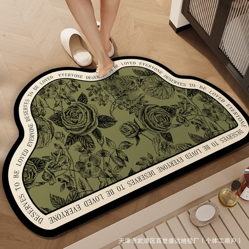 French Style Bathroom Floor Mat Green Premium Bathroom Non-Slip Foot Mat Toilet Doorway Diatomaceous Earth Absorbent Quick-Dry Mat