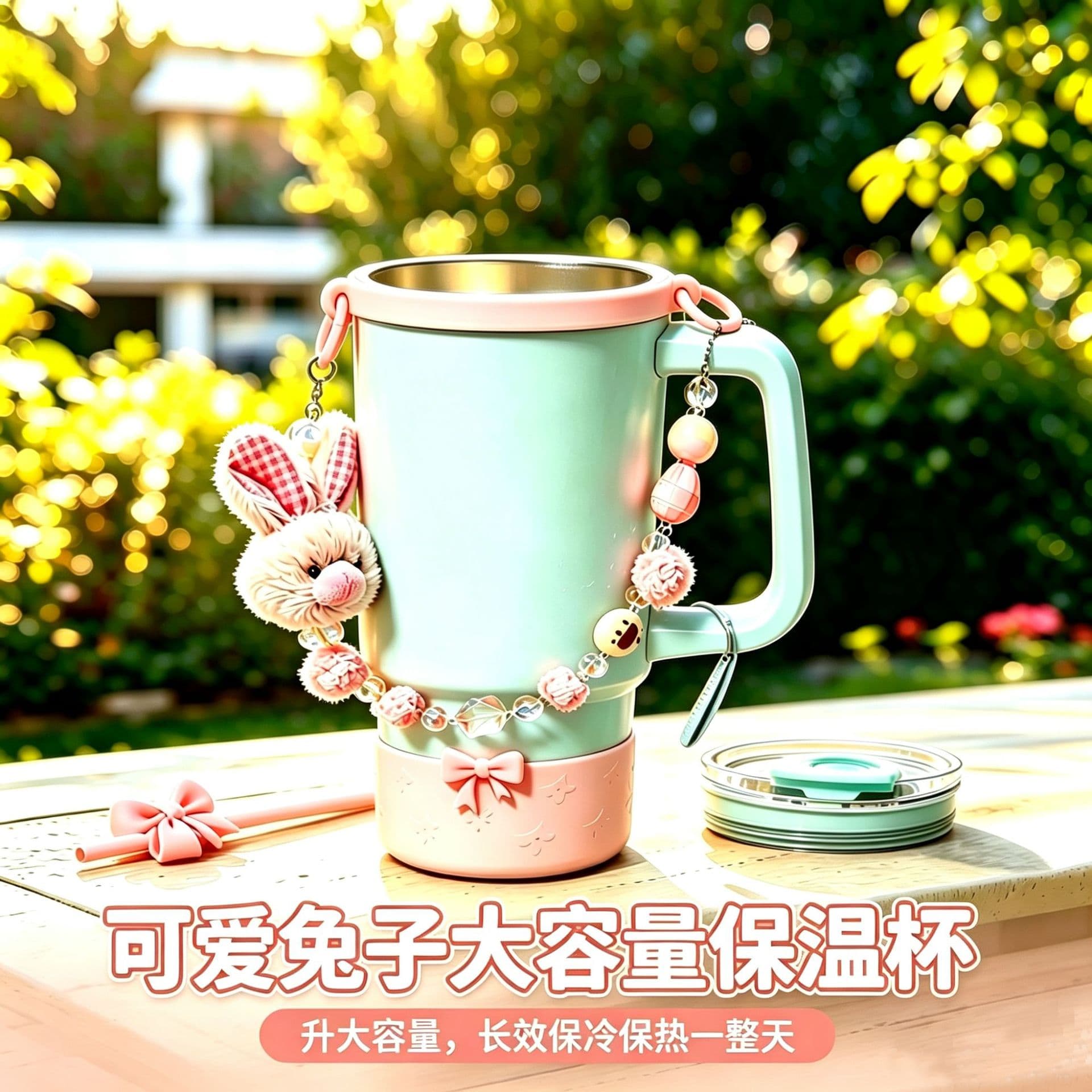 Ice Master Cup Large Capacity Stainless Steel 316 Insulated Cup Cute Girly Insulated Cup with Lanyard Water Cup Rabbit Handle