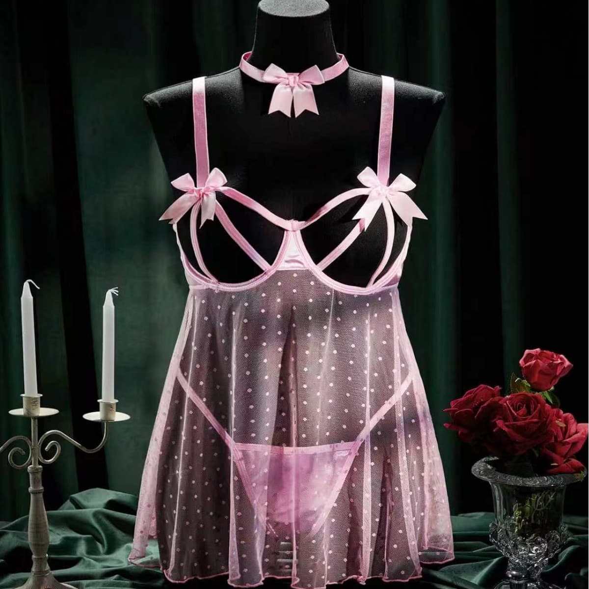 Sexy Lingerie Cross-Border Erotic Transparent Camisole Nightgown Sexy Print Lingerie Set