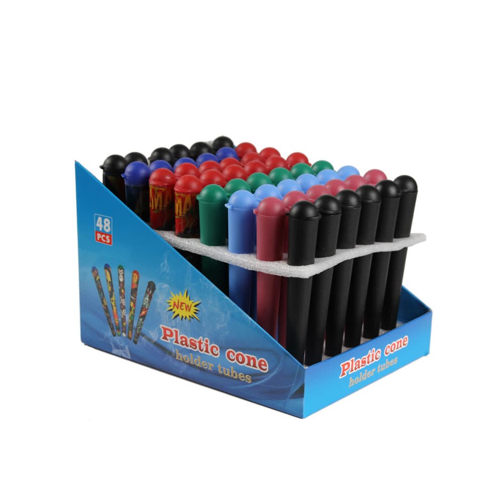 Factory direct sales of one-piece plastic tapered cigarette tubes with caps; customizable patterns available; moisture-proof and airtight; flared tube storage.