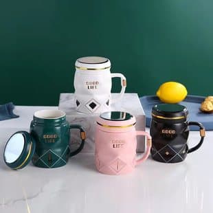 Mirror Finish Office Ceramic Mug Advertising Promotional Gift Mug with Lid Customizable Logo Cup Cross-Border Preferred