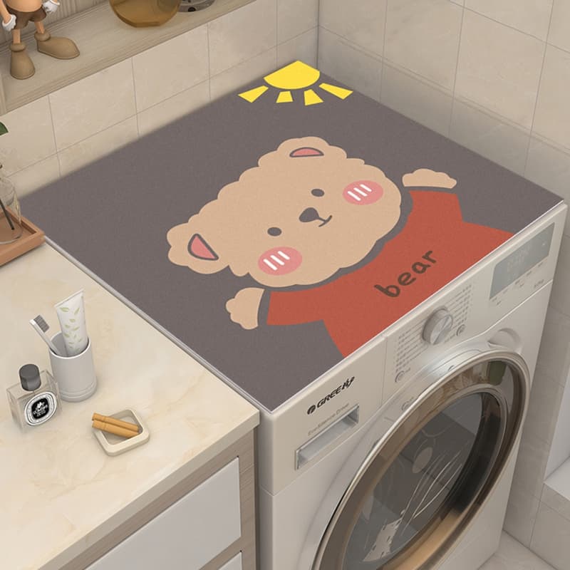 Cartoon Drum-Type Fully Automatic Washing Machine Dust Cover Set, Refrigerator Cover Cloth, Waterproof and Sunproof Bedside Diatom Mud Mat