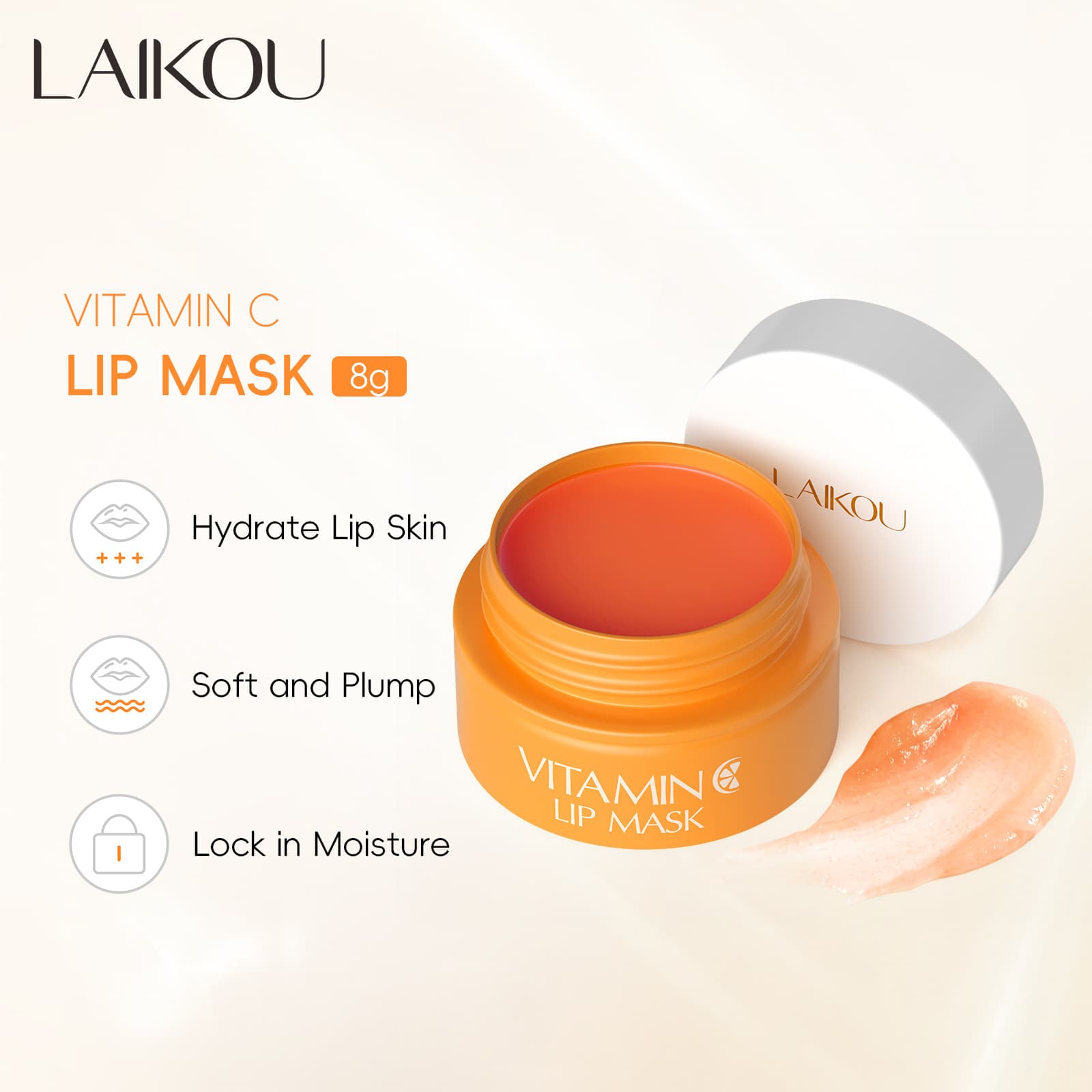 Cross-border New LAIKOU Vitamin C Lip Mask 8g Hydrating Moisturizing LIP MASK All-English Foreign Trade In Stock