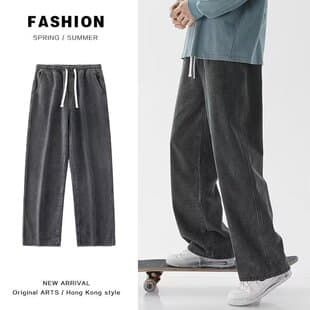 Men's Jeans Summer New Japanese Retro Elastic Waist Casual Straight Leg Ins Fashion Trendy Jeans