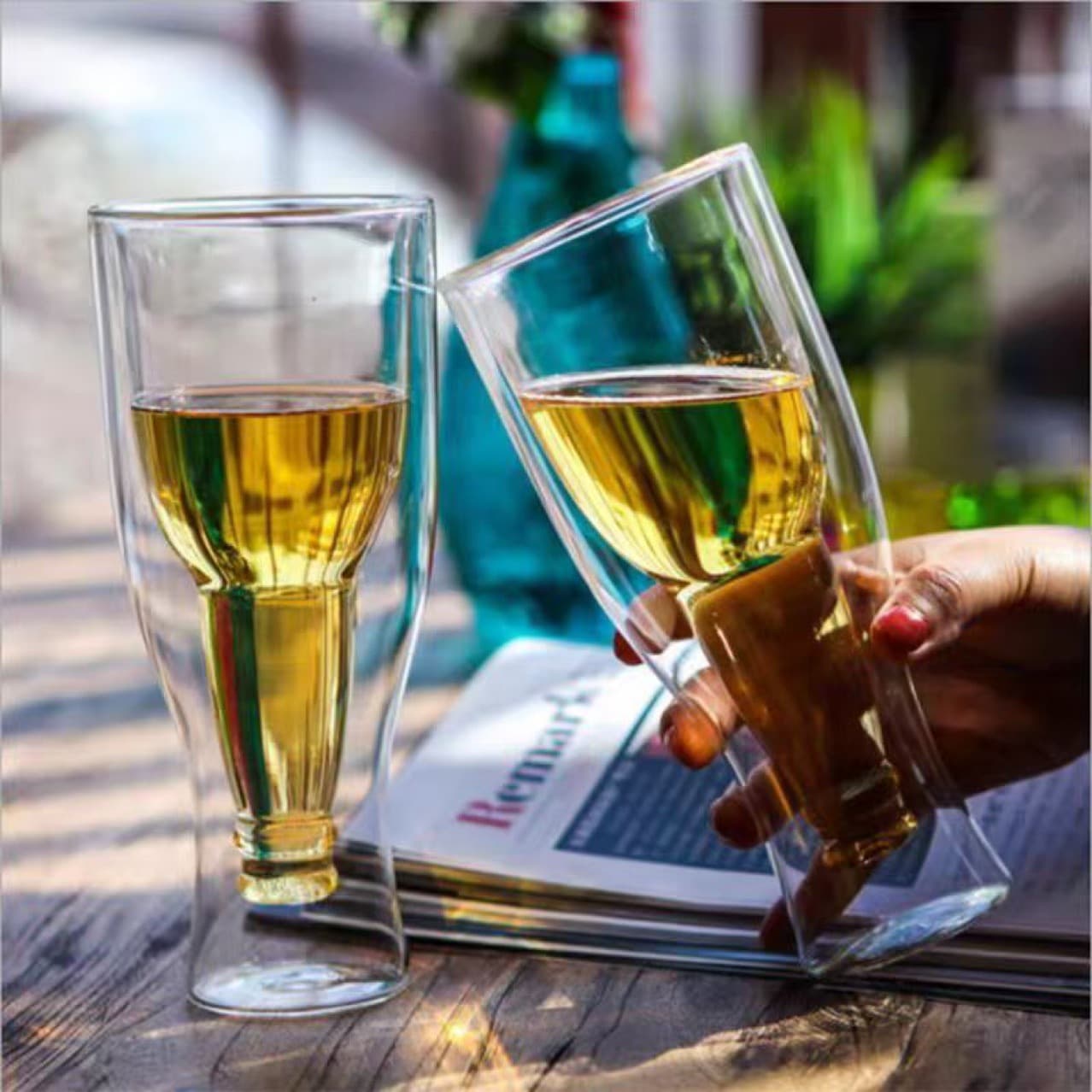 Double-layer transparent glass inverted beer glass large capacity high borosilicate glass bar beer glass beverage juice cup