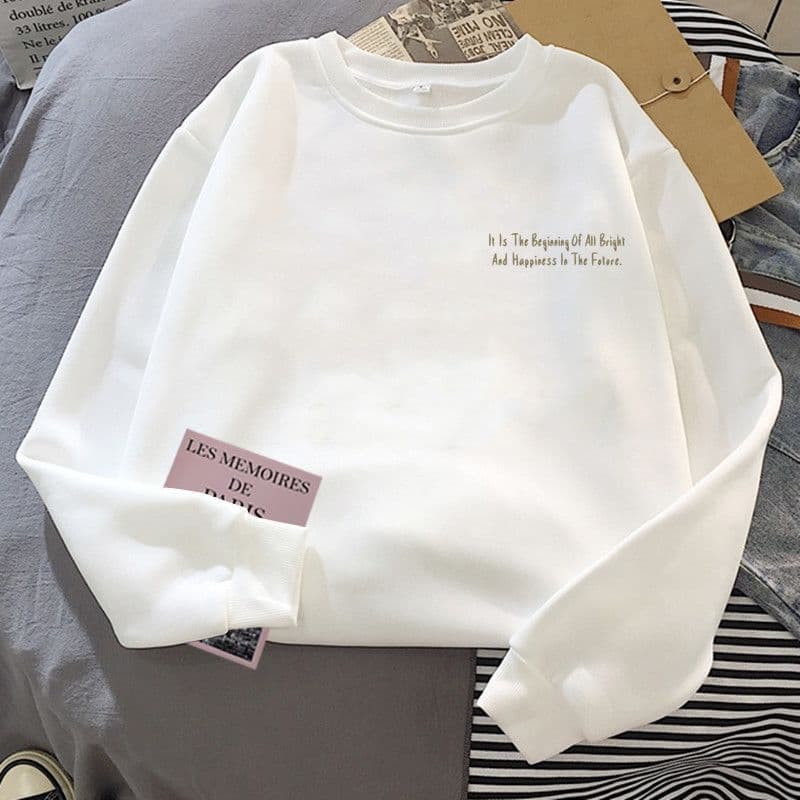 Women's Round Neck Long Sleeve Sweatshirt, White, Korean Loose Fit, New Fall/Winter Cartoon Student Top, Trendy