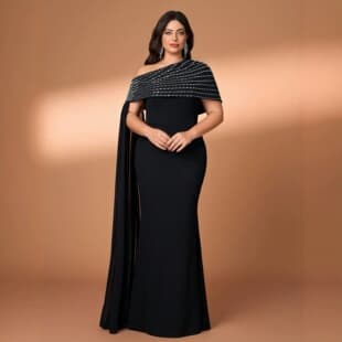 Fashion Plus Size New Cross-Border Gown One-Shoulder Design Rhinestone Dress Two-Piece Set - FSSL6263