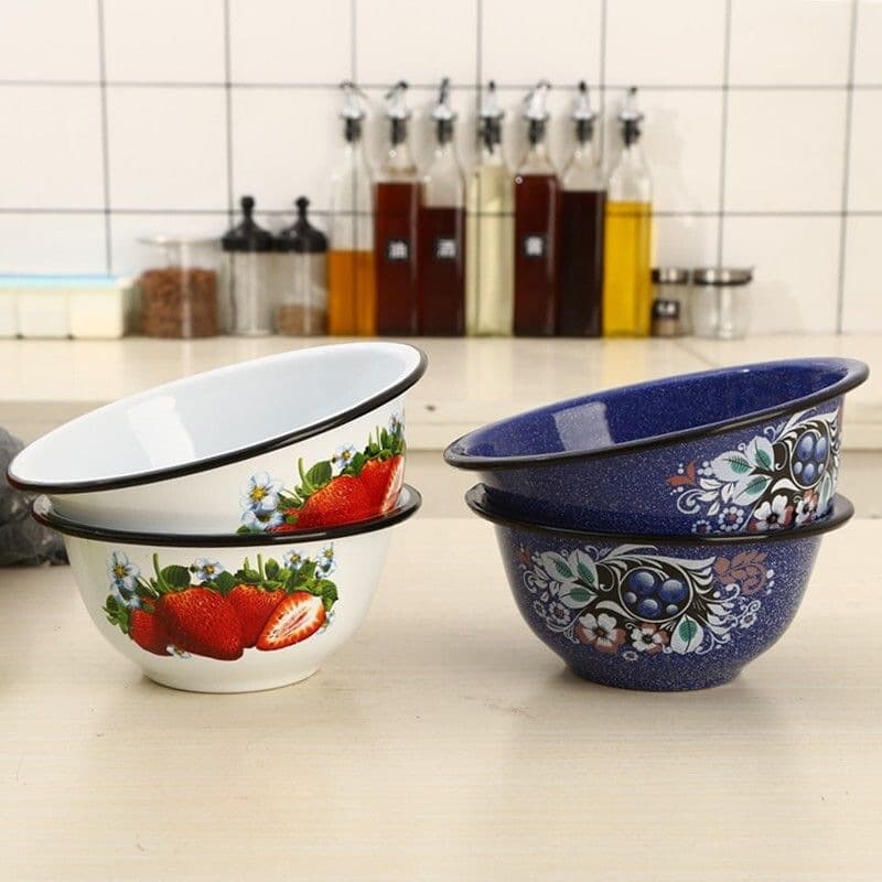 Ouli Home Enamel Russian Shalan Style Enamel Soup and Noodle Bowl Xinjiang Ethnic Style Thickened Restaurant Home Use