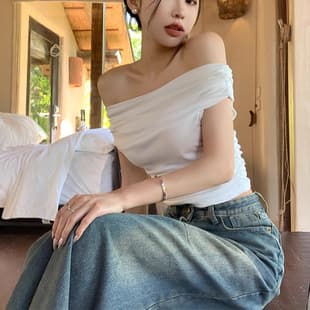 Ins Off-Shoulder Sexy Hot Girl Pure Desire One-Shoulder Short Sleeve T-Shirt for Women Summer Slimming Base Layer Top Wholesale