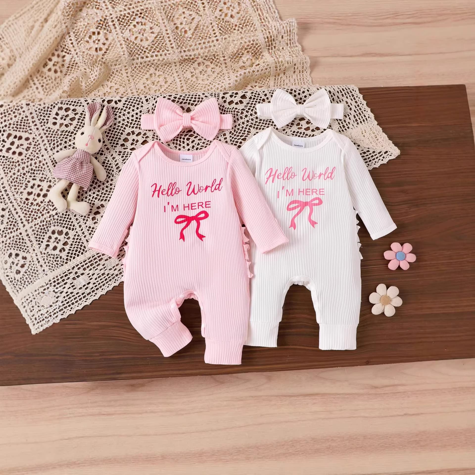 2026 New Cross-Border Newborn Baby Onesies Set Long Sleeve Printed Letter Bodysuit