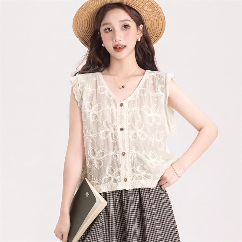 Pure lust style embroidered lace splicing vest for women summer chic small person loose slim sleeveless top trendy