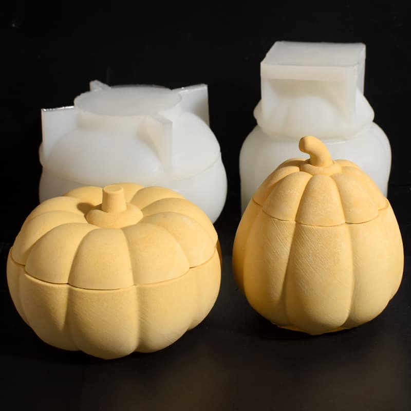 New Halloween Pumpkin Jar Mold Pumpkin Storage Box Plaster Ornament Halloween Candle Cup Silicone Mold
