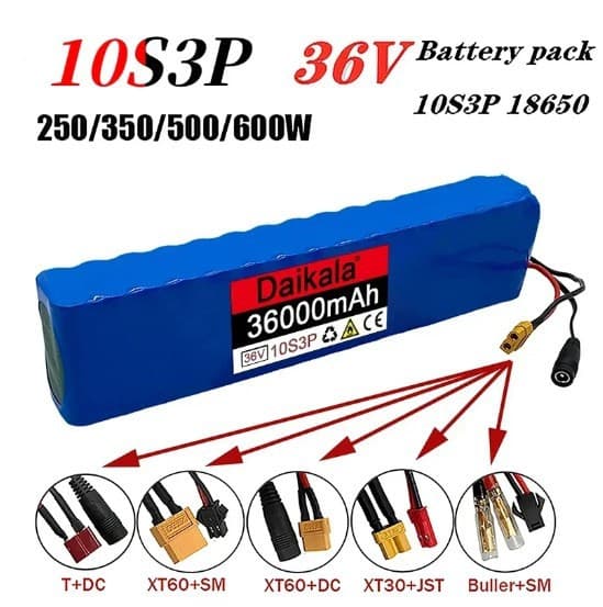 10S3P 36V 36000mAh Battery Pack 18650 Lithium Ion Battery 500W for High Power Motorcycle Pedal