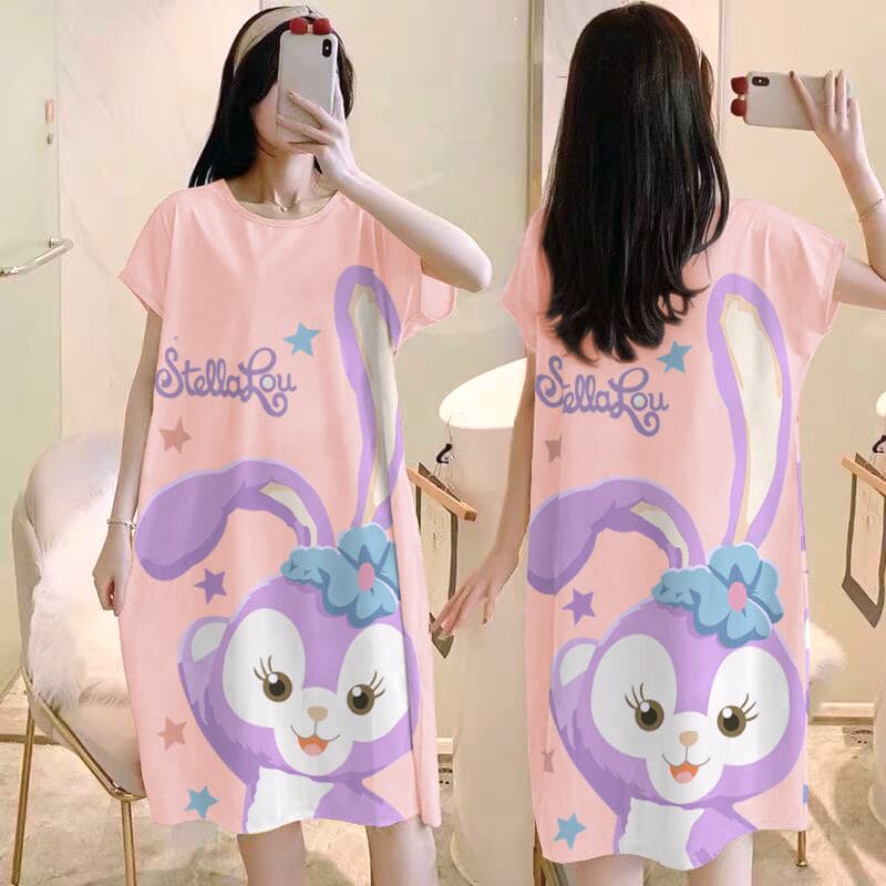 TikTok Live Trendy Short Sleeve Nightgown Women's Summer Korean Sweet Cartoon Cute Pajamas Plus Size Homewear
