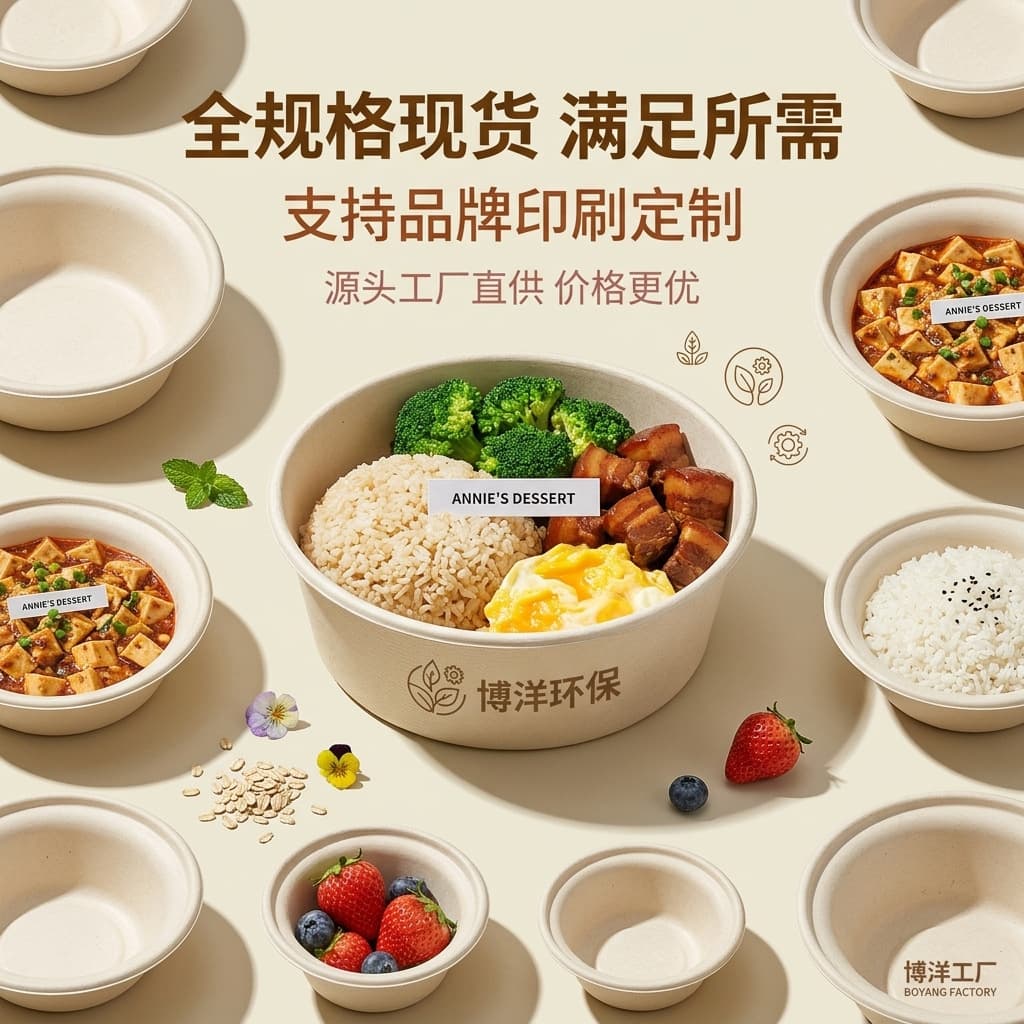 Disposable Paper Bowls Food-Grade Party Tableware Meal Bowls for Home and Commercial Use Biodegradable BBQ Bowls Thickened Bagasse Bowls