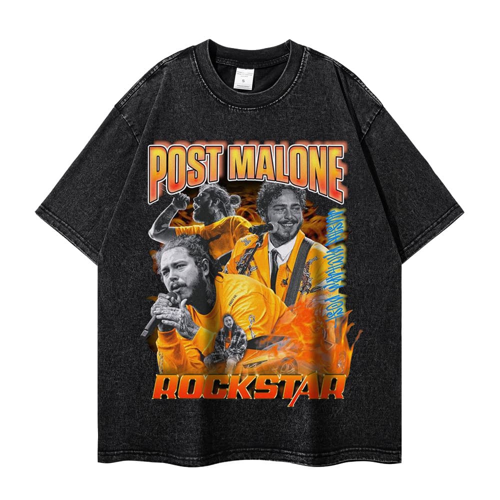 European and American New Rock Half-Sleeved High Street Large Print Trendy Brand Loose Heavy Washed Old Short-Sleeved T-Shirt Trendy Men