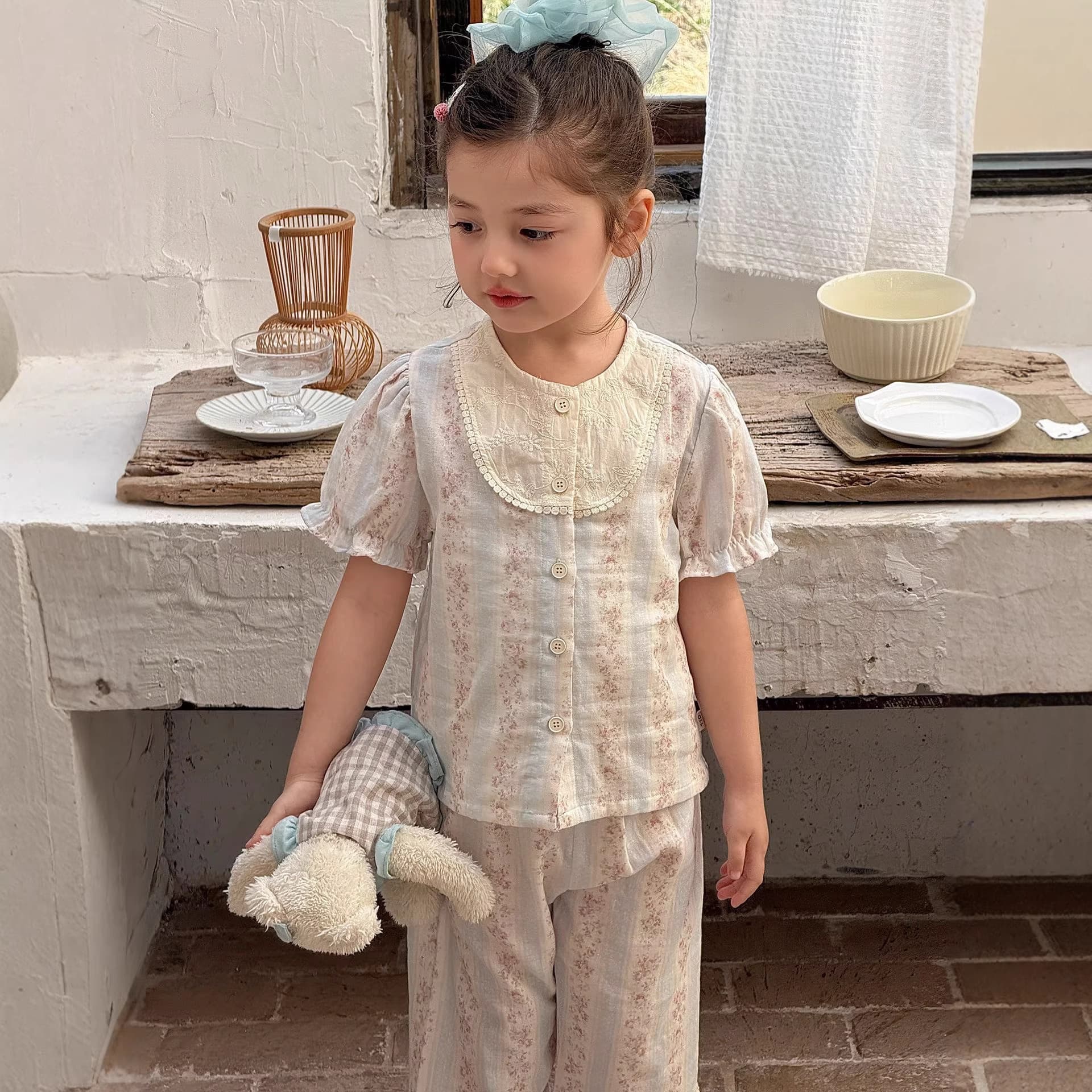 Girls pajamas 2026 new type A pure cotton summer short-sleeved Korean princess style short-sleeved children's home wear set
