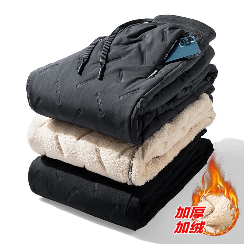 Men's Casual Pants Autumn Winter New Style Cuffed Pants Fleece Lined Thickened Warm Loose Cotton Pants