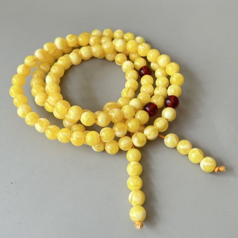Elegant Classic Vintage Style Second Generation Amber Craft 108 Bead Bracelet, Unisex Necklace and Bracelet 8mm